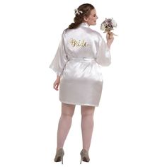 AMSCAN CA Bridal Shower Bridal Shower Plus Size Bride's Robe, Luxurious Shower Collection 192937324554 Wedding Party Robes, Wedding Sleepwear, Silk Bridal Robe, White Bridal Dresses, Wedding Kimono, Bridal Party Robes, White Bride, Satin Kimono, Silk Sleepwear