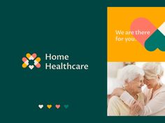 the home healthcare brochure is shown with two women hugging each other and hearts in the background