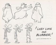 cartoon character sheet for lazy luke and the bluebear