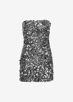 Color: Silver Midweight sequin embroidered fabric Slim fit Mini length Strapless Straight hem Concealed back zip closure Lined 95% Polyester 5% Elastane Dry Clean By ROTATE Birger Christensen. Imported Silver Outfits, Rotate Birger Christensen, Mini Tube Dress, Birger Christensen, Grad Dresses, Embroidered Fabric, Silver Prices, Sequin Mini, Silver Dress