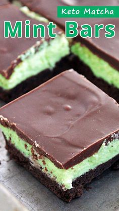 chocolate mint bars with the words keto matcha on top