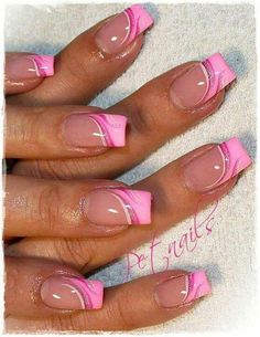 Pink french tips with design Short Acrylic Nails Designs Sparkle, Pretty Nail Ideas Acrylic Square, Dominican Republic Nail Designs, Pretty Nail Art Designs French Tips, New French Tip Nail Designs, Colorful French Tip Nails Short, Cute French Nails Ideas, Nail Designs With Foil, Valentines Day French Nails