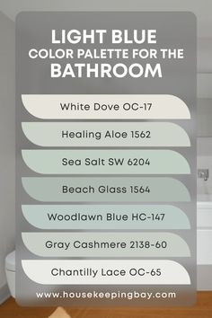 Light Blue Color Palette For the Bathroom Light Blue Color Palette, Light Blue Paint Colors, Woodlawn Blue, Light Blue Bathroom, Walls Living Room, Healing Aloe, Small Bathroom Paint, Coastal Paint Colors, Coastal Paint