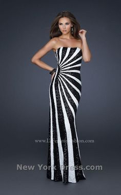 Look Dazzling in this La Femme 17456 Dress by La Femme. This dress features blackfriday19, Column, eoy2019, Fully Sparkling, july4, Long, Natural, No, Sleeveless, Strapless Theatre Bizarre, Black And White Evening Dresses, Striped Dresses, Evening Dresses Uk, Sequin Evening Gowns, Long Prom Gowns, Prom Dress Styles, Prom Designs, Designer Prom Dresses