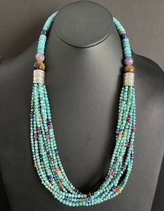 Sterling Silver Multi Strand Multi Stone Turquoise Bead Necklace. 30 inch Best Offers Accepted! Coral Beads Necklace, Ribbon Skirts, Round Bead Necklace, Chunky Necklaces, Fall Fashions, Druzy Jewelry, Turquoise Jewelry Native American, Bead Necklaces, Turquoise Bead Necklaces