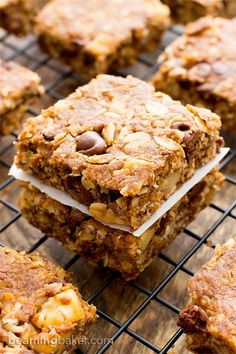 homemade granola bars stacked on top of each other