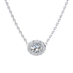 1/4 Carat Oval Shape Halo Diamond Necklace In 14K White Gold | SuperJeweler Oval Diamond Necklace, Diamond Pendant Necklace Solitaire, Diamond Solitaire Necklace, White Gold Chains, Delicate Jewelry, Crystal Necklace Pendant, Elegant Necklaces, Diamond Pendant Necklace, Oval Diamond