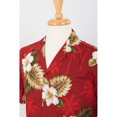 Hibiscus and Palm Tree Cotton Aloha Shirt | Red - Muumuu Outlet Hibiscus Print, Red Hibiscus, Hawaii Usa, Pattern Matching, Shell Buttons, Coconut Shell, Aloha Shirt, Hawaiian Shirts, Red Shirt