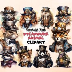 the steampunk animal clipart is available for all kinds of people and animals