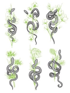 snakes and flowers are depicted in this drawing