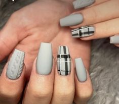 Gray Nails With Design, Matte Winter Nails, Moms Nails, Mom Nails, Business Nails, Awesome Nails