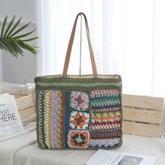 Lovely hand made crochet bag made with straw and fibers. we got a couple left in stock and if it runs out we can also make to order. Thank you Tote Bag Crochet, Crochet Tote Bag, Crochet Tote, Bag Crochet, Woven Bag, Crochet Bag, American Style, Bag Making, Three Dimensional