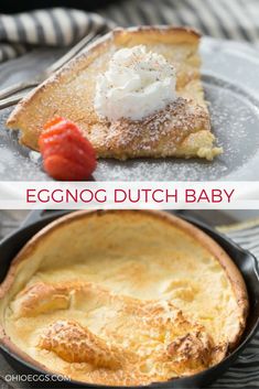 an eggnog dutch baby in a cast iron skillet