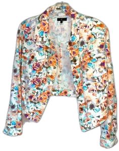 Multicolor Long Sleeve Denim Jacket For Summer, Spring Floral Print Long Sleeve Denim Jacket, Trendy Multicolor Spring Outerwear, Trendy Long Sleeve Floral Denim Jacket, Casual Multicolor Denim Jacket For Summer, Trendy Long Sleeve Denim Jacket With Floral Print, Trendy Summer Outerwear With Floral Print, Trendy Summer Floral Print Outerwear, Casual Summer Denim Jacket With Floral Print