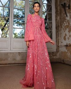 Pink A Line Prom Dress, Wedding Night Gowns, Coral Gown, Hot Couture, Rami Kadi, A Line Prom Dress, Graduation Party Dresses, Night Gowns, Modest Dresses Casual