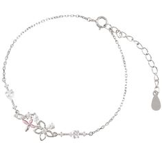 Color: One Price (White Gold Color) Fashion Element: Flowers Style: Korean Korean Style Flower Charm Bracelet, Shiny Bracelets, Silver Link Chain, Color Fashion, Crystal Flower, Flower Bracelet, Fashion Korean, Bracelet Bangle, Flower Charm