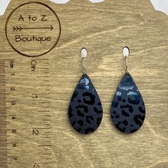 Laser cut black in black leopard acrylic earrings surgical steel, hypoallergenic nickel and lead free approximaty 2.5” handmade by me Black Leopard, Acrylic Earrings, A To Z, Laser Cut, Drop Earrings, Boutique, Black