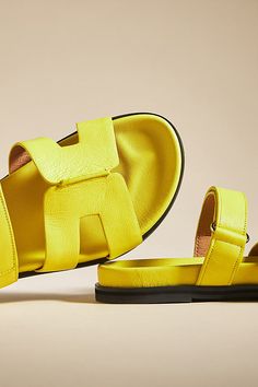 Cutout Slide Sandals by Bibi Lou in Yellow, Women's, Size: 36:5.5-6 at Anthropologie Purple Fits, Bhldn Weddings, Slide Sandals, Color Coding, Valentine Day Gifts, Dress Shop, Anthropologie, Leather Upper, Slip On