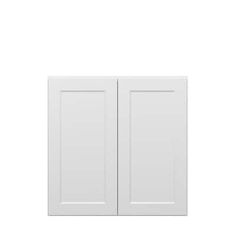 a white wall mounted cabinet with two doors