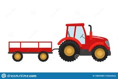 red tractor with trailer on white background stock photo - image 349874