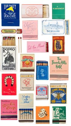 many different types of matches are arranged together