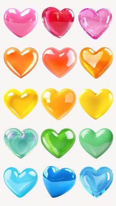 many different colored hearts are shown in this image