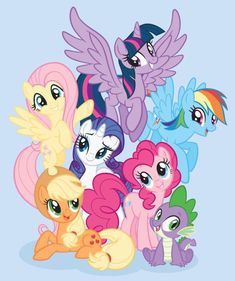 many little ponys are standing together in a group