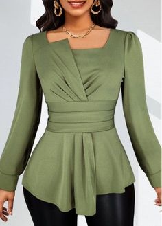 Color:Sage Green;Size:M;Size:XXL;Package Contents:1 X Blouse;Occasion:Other;Style:Casual; Asymmetrical Hem Top, Fall Blouse, Casual Long Sleeve Shirts, Extra Long Sleeves, Fitted Blouses, Elegant Blouses, Plus Size Blouses, Casual Blouse, Trendy Tops