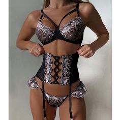 Material: Polyester

Gender: Women

Item Type: Three-Piece Set

Color: Black

Size: S, M, L Floral Lingerie, Hot Lingerie, Lingerie Outfits, Pretty Lingerie, Garters, Bras And Panties, Bra Styles, Bra Set