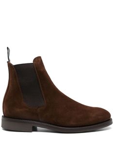 medium brown calf suede low stacked heel ankle-length logo pull-tab at the heel elasticated side panels round toe branded leather insole rubber outsole Ankle Boots Brown, Balenciaga Track, Office Bag, Balenciaga Triple S, Brown Ankle Boots, Boots Brown, Derby Shoes, Espadrille Shoes, Suede Ankle Boots