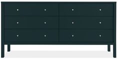 the chest of drawers is black and has five drawers on one side, two with white knobs