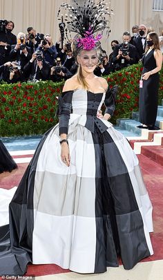 lady in black and white gown at the met ball