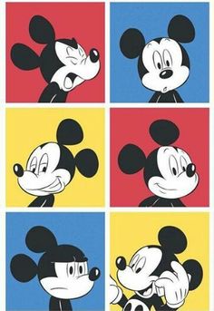 mickey mouse is shown in four squares