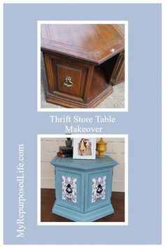 two different types of furniture with the words thrift store table makeover