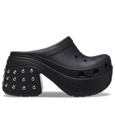 Crocs Black Platform Studded Heel Siren Clogs *Has Removable Jibbitz* Size 11 (Men) New With Tags -3.6 Heel Height -Studded Heel Embellishments -Molded Tpu Heel Cup No Trades Reasonable Offers Welcome! Ships In 1-2 Biz Days Sold Out Silver Black Heels Comfortable Rare Limited Black Mules With Metal Feet And Round Toe, Black Slip-on Mules With Metal Feet, Black Mules With Rubber Heel Cap, Black Mules With Rubber Heel Cap And Round Toe, Black Clogs With Studded Rubber Outsoles And Round Toe, Black And Silver Heels, Black And White Camo, Croc Heels, Pool Sandals