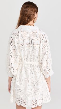 SUNDRESS Florine Dress | Shopbop Spring Cotton Dresses With Belted Cuffs, Long Sleeve Eyelet Dress For Summer, Long Sleeve Eyelet Dresses For Spring, White Brand, Swimsuit Cover, Sundress, New Arrivals, Cover Up, Free Shipping