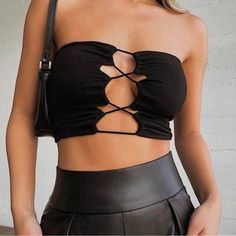 Tiger Mist Bandeau Crop Top Black Size S Never Worn, Tag Still On, Perfect Condition Witchcraft Clothing, Tube Top Design, Wiccan Clothing, Strapless Tank Top, Open Back Crop Top, Bandage Crop Top, Bandeau Crop Top, Witch Outfit, Strapless Tops