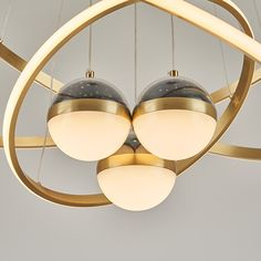 three lights hanging from a circular light fixture