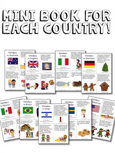 the mini book for each country is filled with pictures and words to help students learn how to