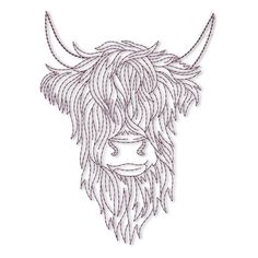 a drawing of a cow with long hair and horns on it's head is shown