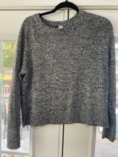 H & M Divided Size M Long Sleeve Crew neck  Sweater 100% Acrylic  Black and White Heathered H&m Black Casual Sweater, Casual Black H&m Sweater, H&m Black Sweater For Fall, Black H&m Sweater For Fall, H&m Cotton Sweater For Fall, Sweater Sleeves, Sleeve Sweater, Crew Neck Sweater, Long Sleeve Sweater