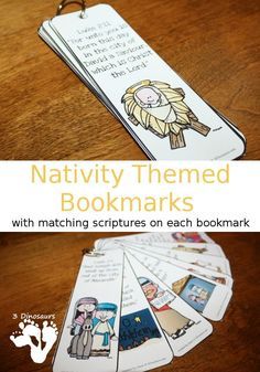 a bookmark with pictures of children's books on it and the words nativity themed