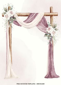 a watercolor wedding arch with flowers on it