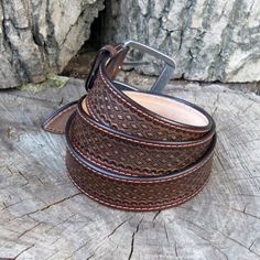 Leather Belt tooled leather belts western belt mens western | Etsy Artisan Brown Belt Buckle With Belt Included, Rustic Brown Hand-tooled Belt, Rustic Brown Hand Tooled Belt, Custom Handmade Leather Belts, Handmade Custom Leather Belts, Handmade Brown Western Belt, Handmade Artisan Brown Belt, Artisan Brown Belt With Concho, Leather Belts Western