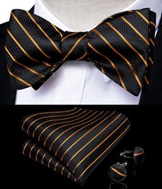 |​ FREE RETURNS | 30-DAY MONEY-BACK GUARANTEE | 100% SECURE CHECKOUT The design was created to impress with many suit colors! 100% Silk Handmade Includes: Bow Tie, Pocket Square and Cufflinks Self-Tie Warm iron if needed Bow Tie Men's Outfit, Floral Bowtie, Black Suite, Bow Tie For Men, Pocket Square Size, Gold Color Scheme, Silk Bow Ties, Bow Tie Set, Tie Men's