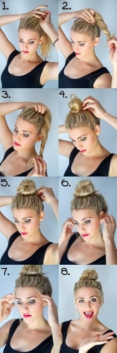 Supplies: Your hair, hands, an elastic band. Directions: Watch the 8 step process in the set of images. This helped me to stop stressing over how I look. By using simple materials, I became creative without breaking a sweat. The bun is also very resourceful when hair gets in your face. Messy Buns, Different Hairstyles, Beach Hair, Length Hair, Hair Hairstyles, Hair Dos, Hair Day, Diy Hairstyles, Bun Hairstyles