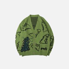 “Maybe we didn't see dinosaurs in real life but what I'm sure about is that they were so cute.”DETAILSV-neckloose-fitPolyester woolOne pocket Cutesy Style, Men Knitted Sweater, Cloth Pieces, Swag Clothes, Oversize Cardigan, Sweater Streetwear, Dr Closet, Streetwear Tops, Patterned Cardigans