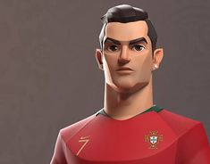 an animated man wearing a red shirt and black hair