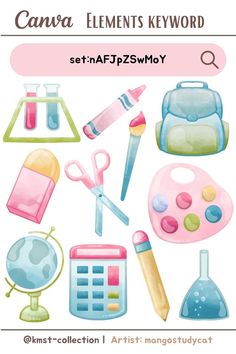 a set of watercolor objects with the words canna elements keyword