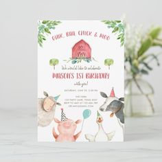 a card with farm animals on it